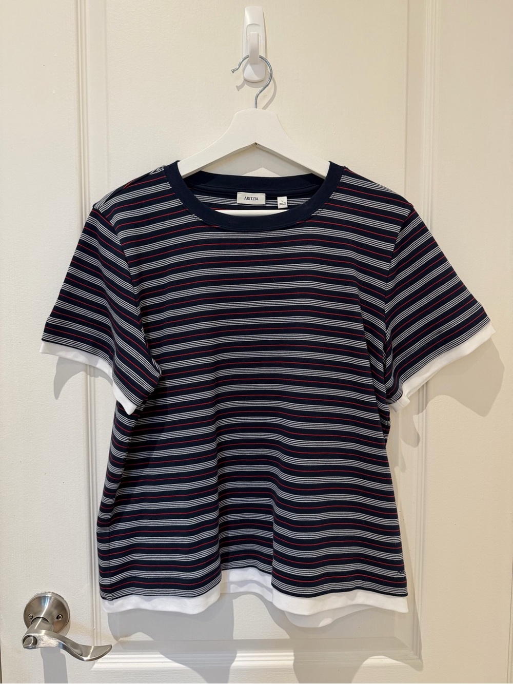 Aritzia Navy & Red Stripe Tee